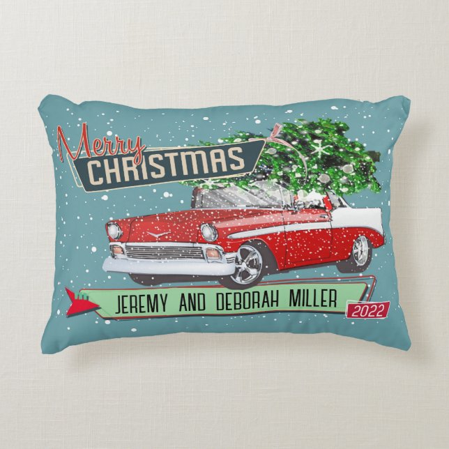 Customizable Retro Classic Car Christmas Holiday Accent Pillow (Front)