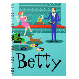 Customizable Retro Couple with Dog Notebook