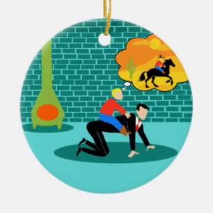 Customizable Retro Little Cowboy Ceramic Ornament
