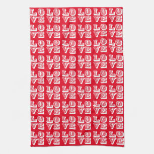 Customizable Retro LOVE Squares Kitchen Towel