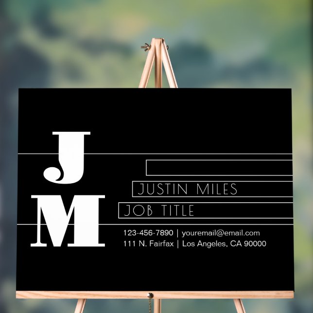 Customizable Retro-modern Black & White Monogram Acrylic Sign (Neutral)