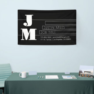 Customizable Retro-modern Black & White Monogram Banner