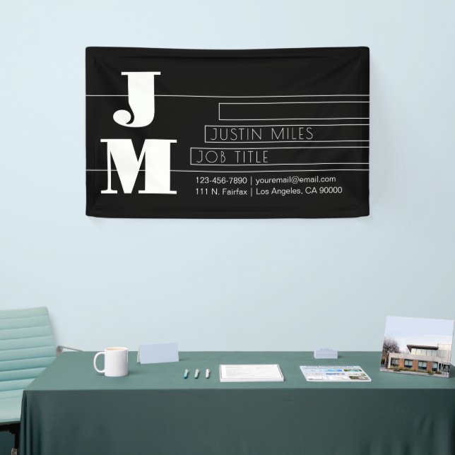 Customizable Retro-modern Black & White Monogram Banner (Tradeshow)
