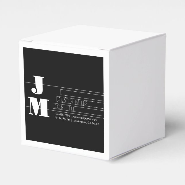 Customizable Retro-modern Black & White Monogram Favor Box (Front Side)