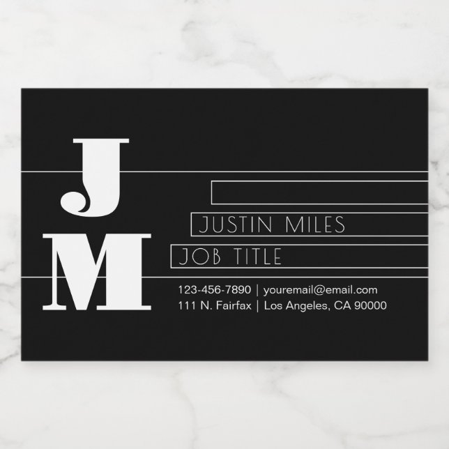 Customizable Retro-modern Black & White Monogram Food Label (Single Label)