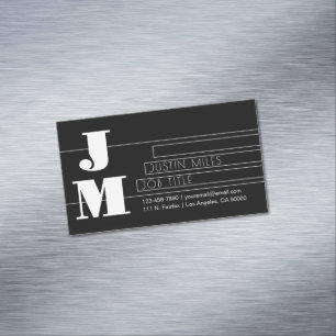Customizable Retro-modern Black & White Monogram Magnetic Business Card
