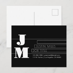 Customizable Retro-modern Black & White Monogram Postcard