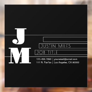 Customizable Retro-modern Black & White Monogram Window Cling