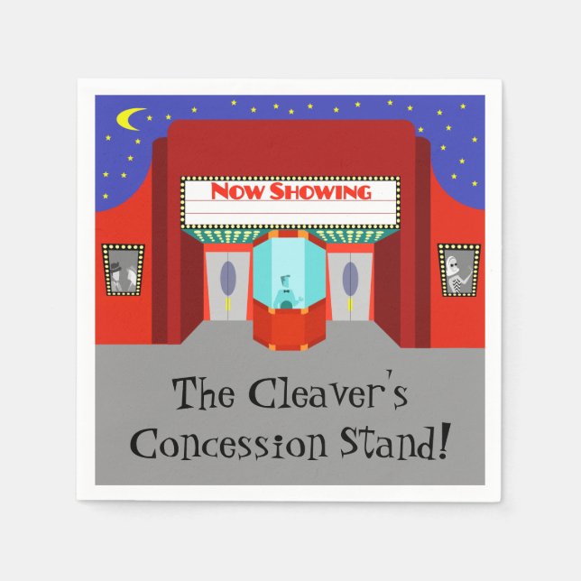 Customizable Retro Movie Theatre Paper Napkins (Front)