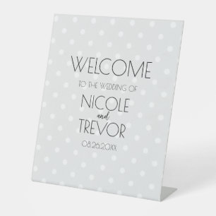 Customizable Retro Polkadots Wedding Welcome Pedestal Sign