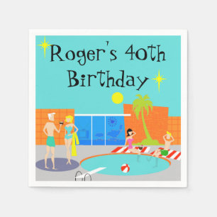Customizable Retro Pool Party Disposable Napkins