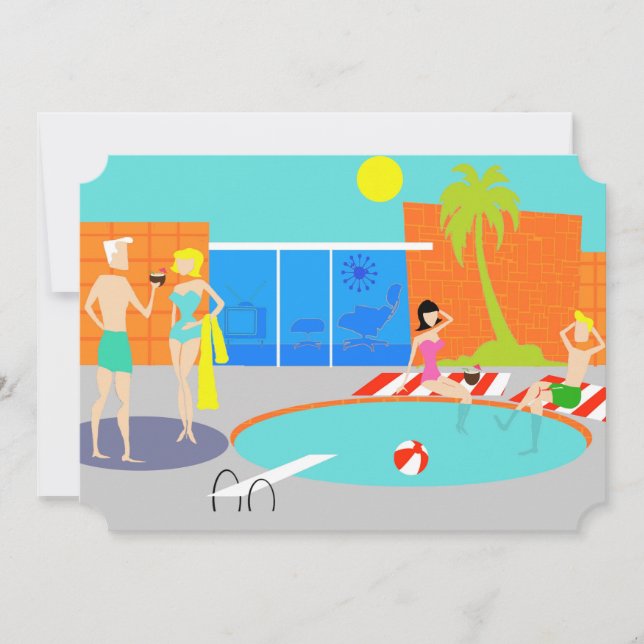Customizable Retro Pool Party Invitation (Front)