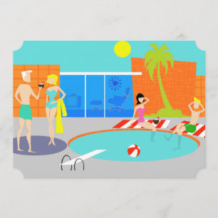 Customizable Retro Pool Party Invitation