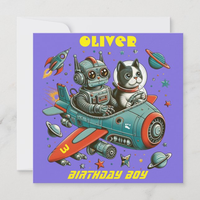 Customizable Retro Robot and Cat in Space (Front)