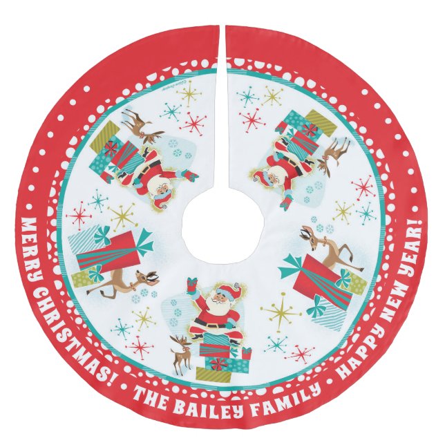 Customizable Retro Santa With Gifts Brushed Polyester Tree Skirt (Front)