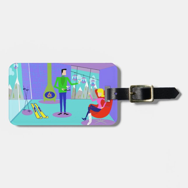 Customizable Retro Ski Vacation Luggage Tag (Front Horizontal)