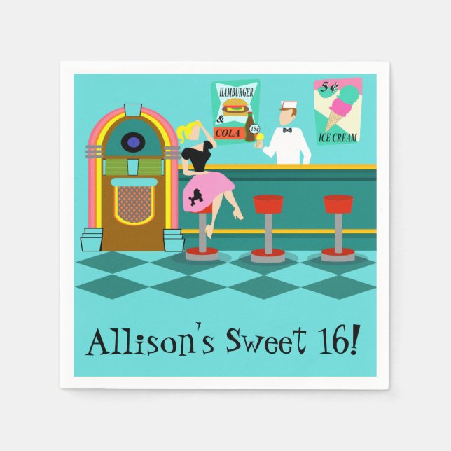 Customizable Retro Soda Fountain Paper Napkins (Front)