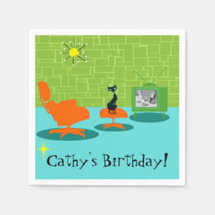 Customizable Retro Space Age Kitty Paper Napkins