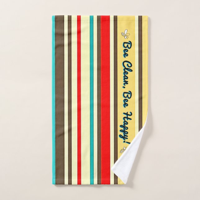 Customizable Retro Striped Bath Towel with Bees (Hand Towel)