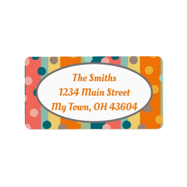 Customizable Retro Stripes & Dots Orange Return  Label (Front)