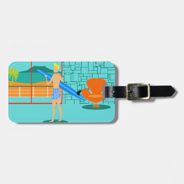 Customizable Retro Surfer Dude Luggage Tag (Front Horizontal)