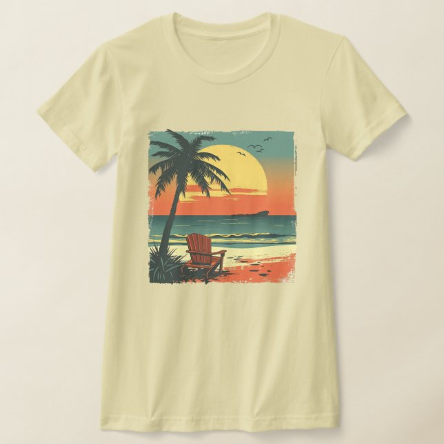 Customizable retro tropical palm tree sunset T-Shirt (Laydown)
