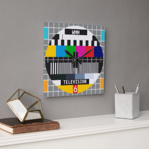 Customizable Retro Tv Test Card Pattern Square Wall Clock