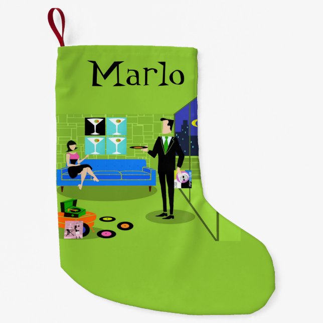 Customizable Retro Urban Couple Christmas Stocking (Front)