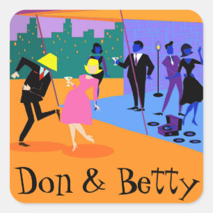 Customizable Retro Urban Rooftop Party Stickers