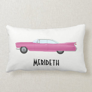Customizable Retro Vintage Pink Car Lumbar Pillow