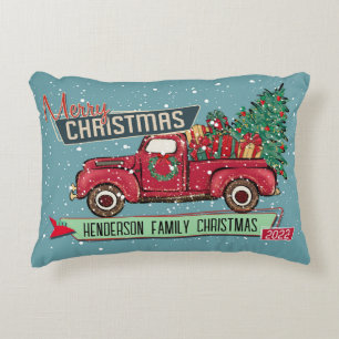 Customizable Retro Vintage Truck Christmas Holiday Accent Pillow