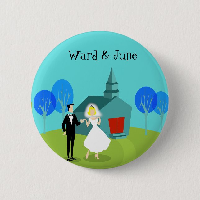 Customizable Retro Wedding Couple Button (Front)