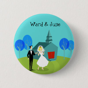 Customizable Retro Wedding Couple Button
