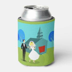 Customizable Retro Wedding Couple Can Cooler