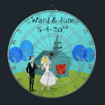 Customizable Retro Wedding Couple Dart Board<br><div class="desc">This Customizable Retro Wedding Couple Dart Board will have you hearing wedding bells. The 1960's style, minimalist art design features a bride and groom on their wedding day. The happy couple looks good enough to be standing atop a wedding cake. But they aren't. They're standing on lush, green grass. The...</div>