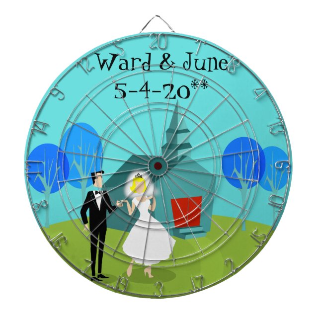 Customizable Retro Wedding Couple Dart Board (Front)