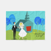 Customizable Retro Wedding Couple Fleece Blanket