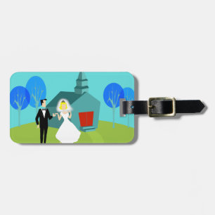 Customizable Retro Wedding Couple Luggage Tag