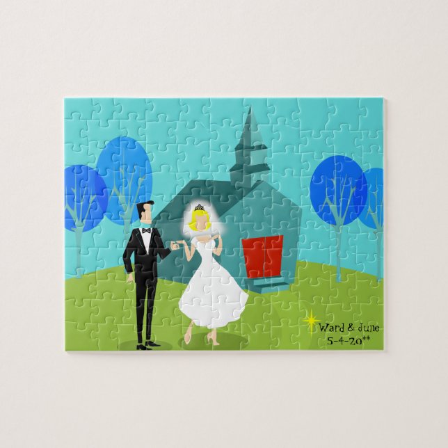 Customizable Retro Wedding Couple Puzzle (Horizontal)
