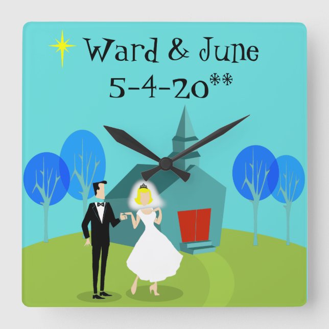 Customizable Retro Wedding Couple Wall Clock (Front)