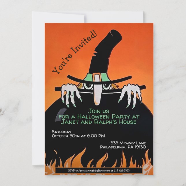 Customizable Retro Witch Halloween Invite (Front)