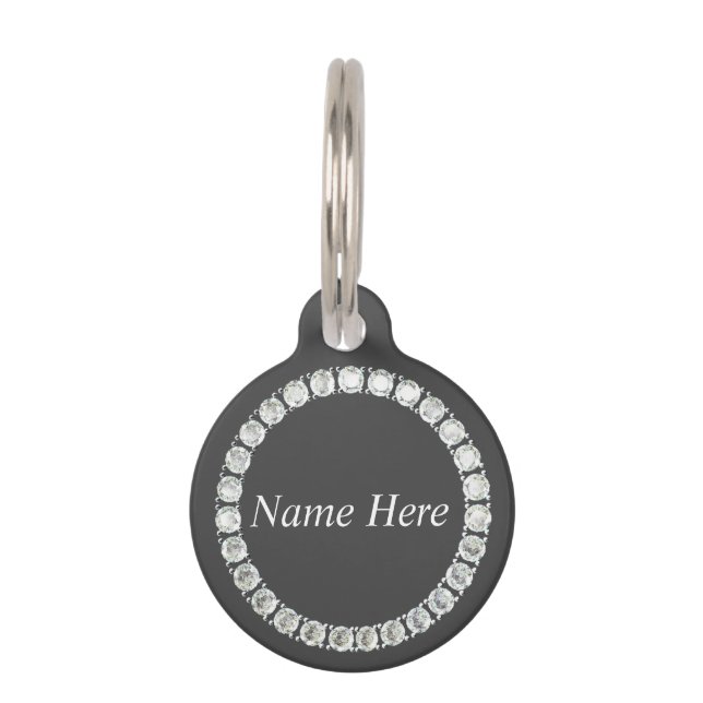 Customizable rhinestones grey pet tag (Back)