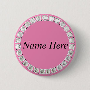 Customizable rhinestones pink 2 inch round button