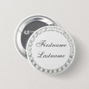 Customizable rhinestones white 2 inch round button