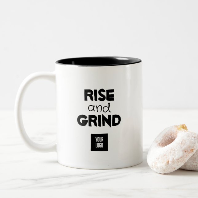 Customizable Rise and Grind  Two-Tone Coffee Mug (With Donut)