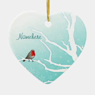 Customizable: Robin in a tree Ceramic Ornament
