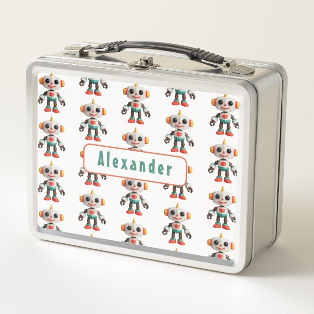 Customizable Robot Kids Metal Lunch Box (Front)