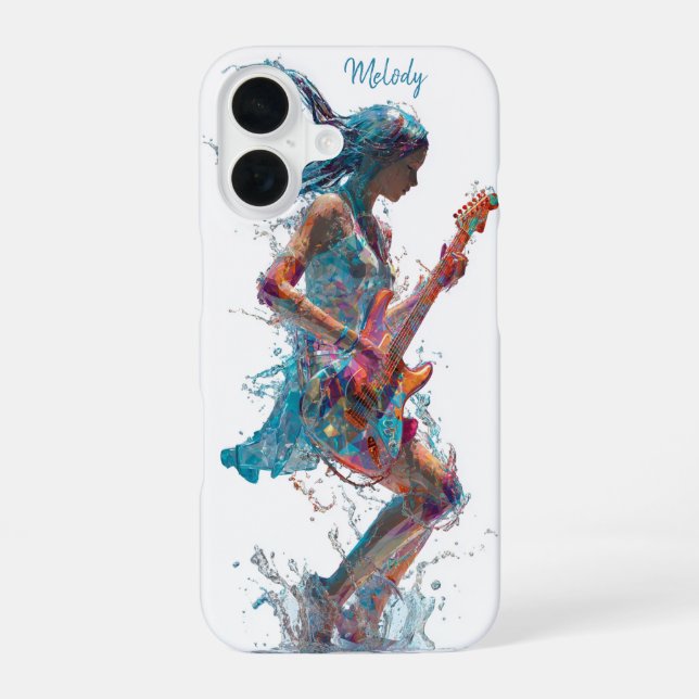 Customizable Rock’n Roll Woman – Guitar Art iPhone 16 Case (Back)