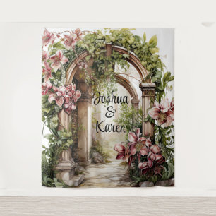 Customizable Romantic Archway Wedding Backdrop Tapestry