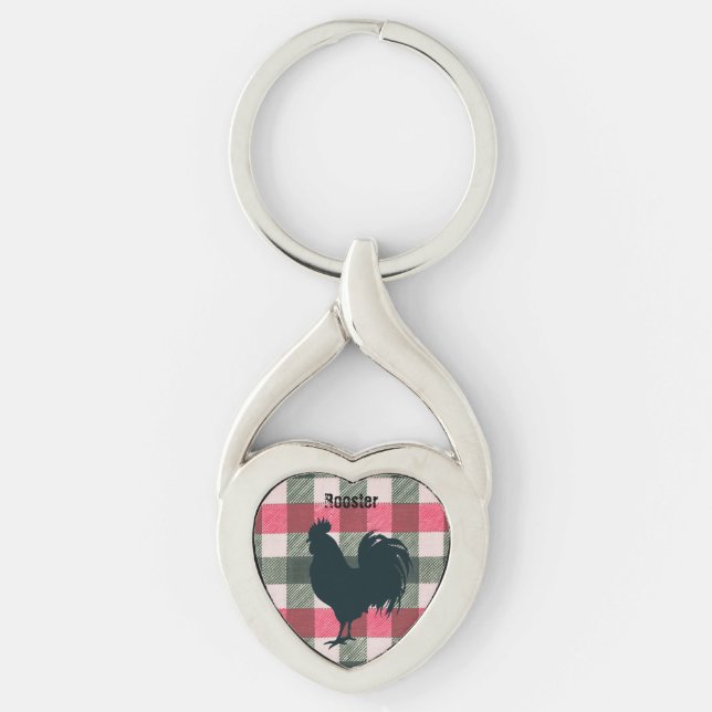 Customizable Rooster Gingham  Keychain (Front)